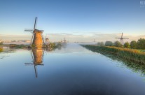 Windmühle von Kinderdijk im Morgenlicht
